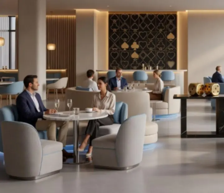 Firemní akce v moderním lounge prostoru restaurace Vltavera s elegantním servisem a decentními světly.