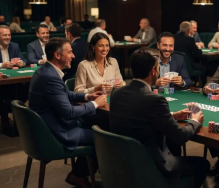 Společenský offline pokerový večer v restauraci Vltavera s přátelskou atmosférou.