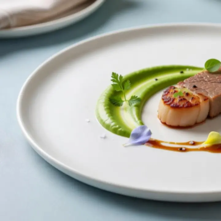 Moderně servírovaný signature pokrm restaurace Vltavera